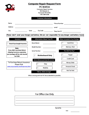 Computer Repair Request Form Pc Mania