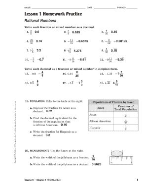 Lesson 1 Homework Practice Rational Numbers  Form