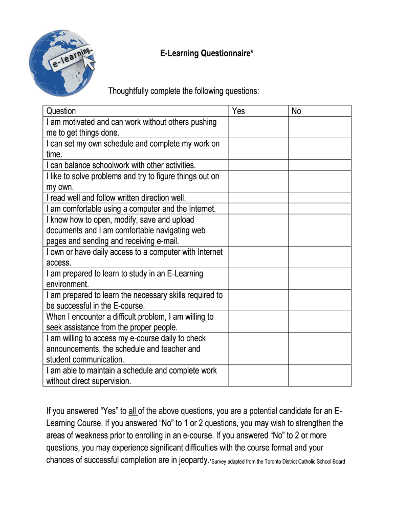 E Learning Questionnaire  Form