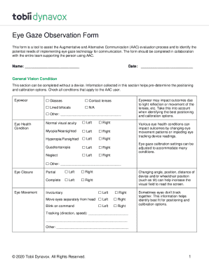 Acets Eye Gaze Technology Screening Checklist SET BC Setbc  Form