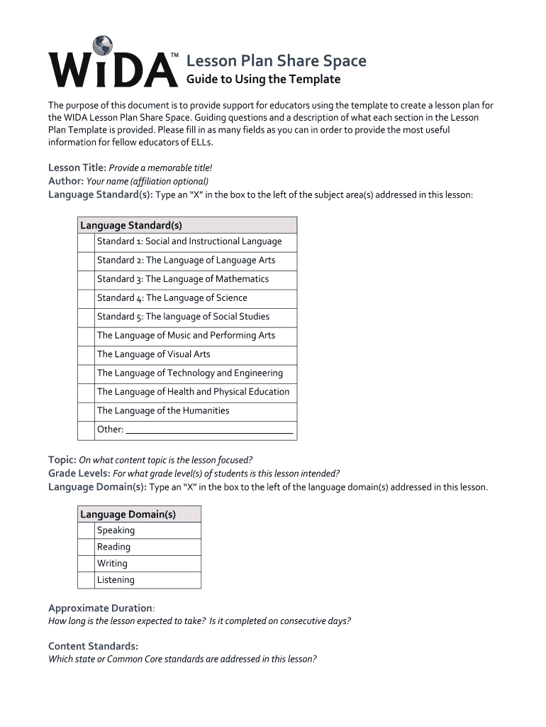 Guide to Using the Template WIDA Widadev Wceruw  Form