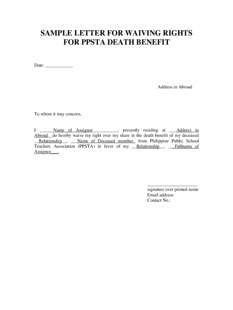 Waiver of Rights to Claim Death Benefits  Form