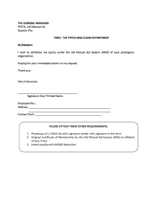 Sample of Withdrawal Letter from Sacco  Form