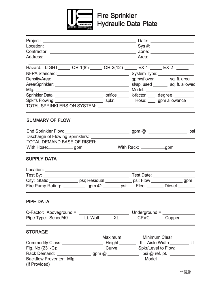 Hydraulic Data Plate  Form