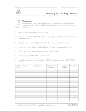 Keeping a Running Balance  Form