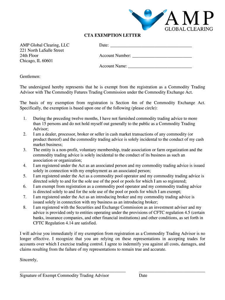 CTA EXEMPTION LETTER AMP Global Clearing LLC Date 221  Form