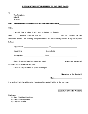 Form for Bus Pass