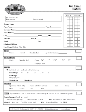 Lamb Cut Sheet  Form