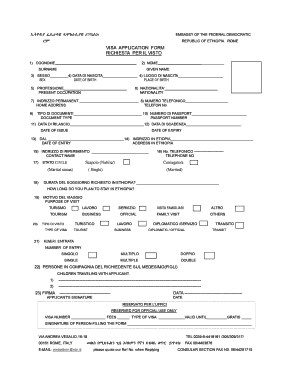 Visa Application Form Richiesta Per Il Visto Embassy of Ethiopia