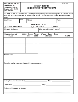 Child Custody Dispute Form