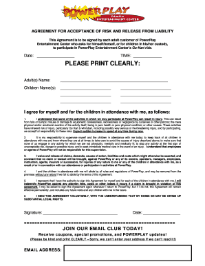 Go Kart Waiver Form PowerPlay