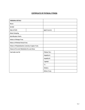 Physical Fitness Certificate  Form