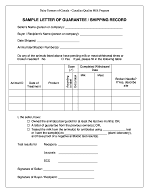 Sample Letter of Guarantee Shipping Record Dairy Farmers of PEI  Form