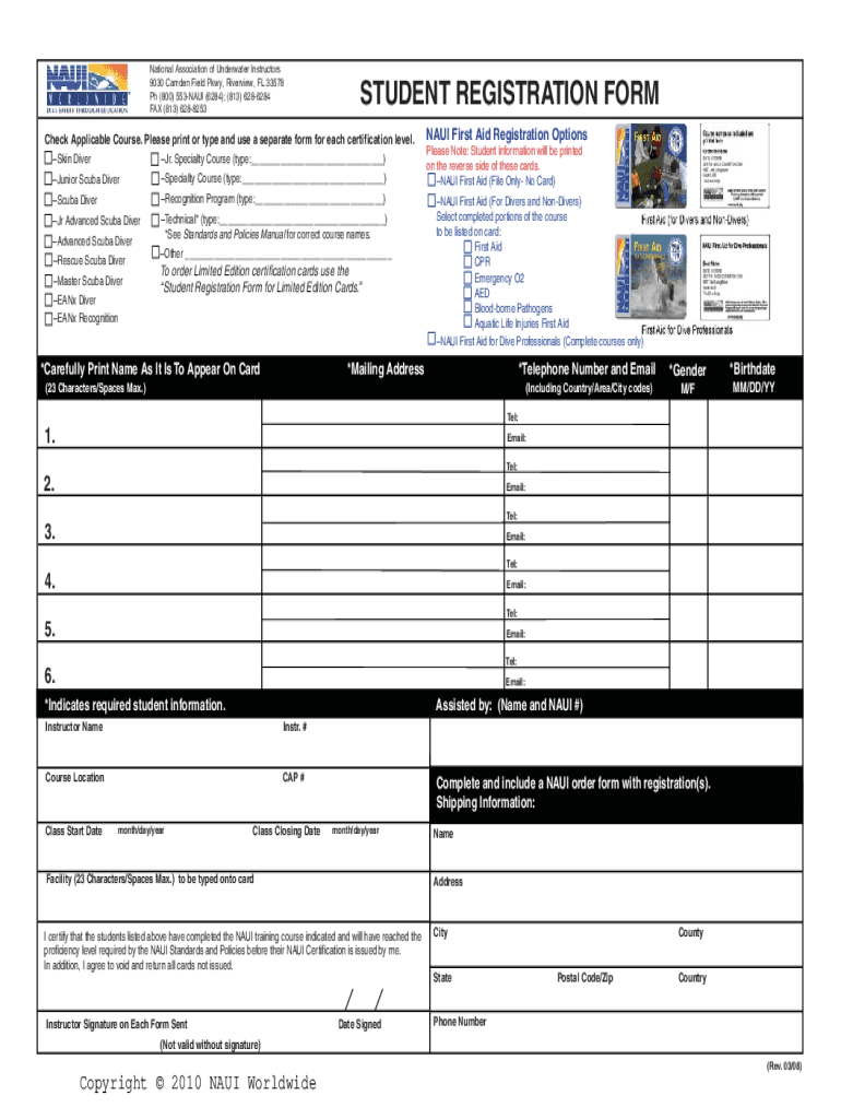 Student Registration Bformb NAUI Naui