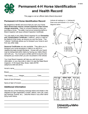 Permanent 4 H Horse Identification and Health Record Extension Uidaho  Form