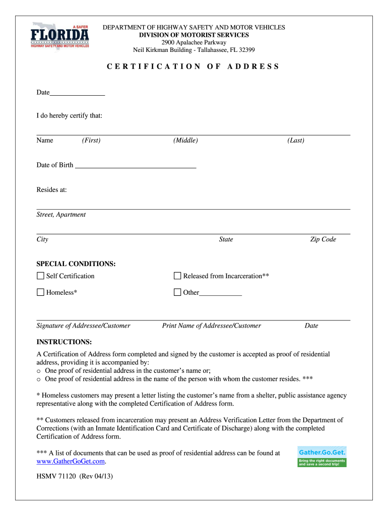  Certification of Address Form 2013