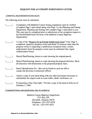 Request for an Exempt Subdivision Letter Baldwin County Alabama Baldwincountyal  Form