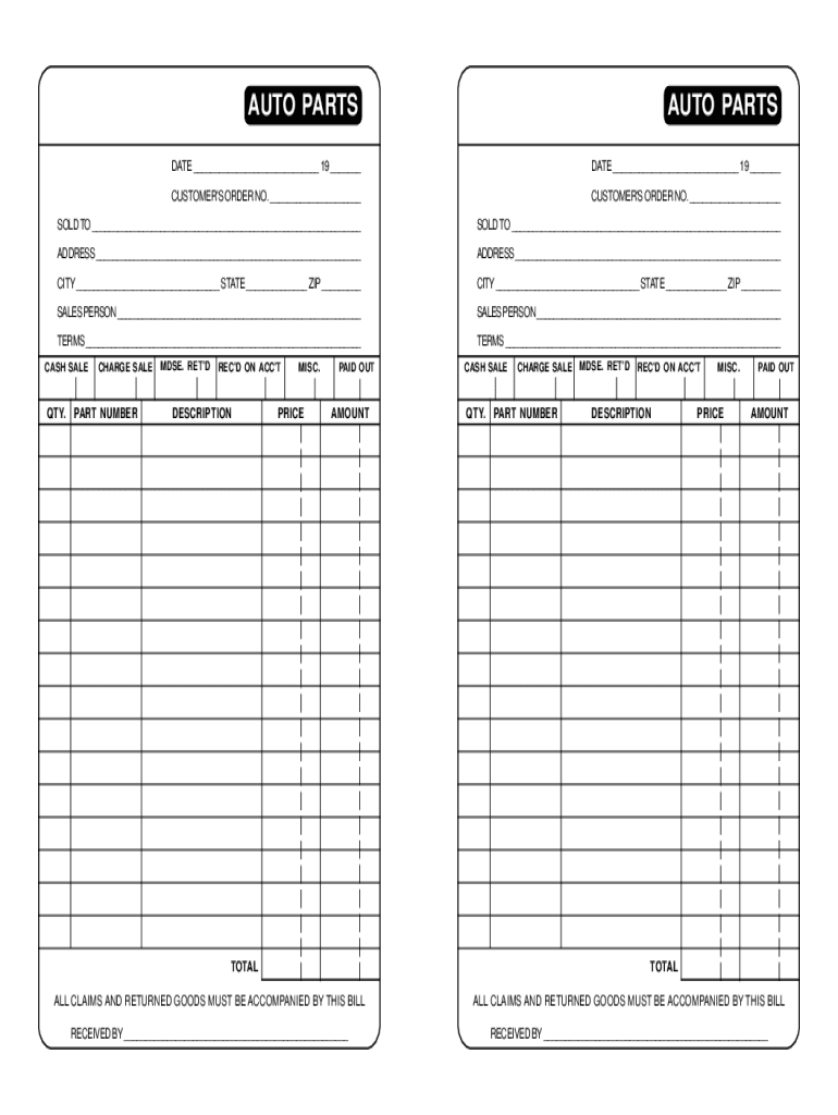 Auto Parts Receipt Template  Form