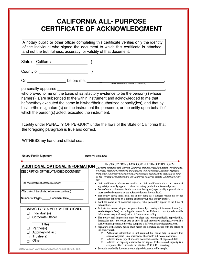 All Purpose Acknowledgement  Form