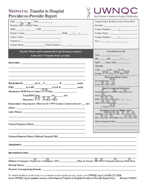 Neonatal Transfer Form