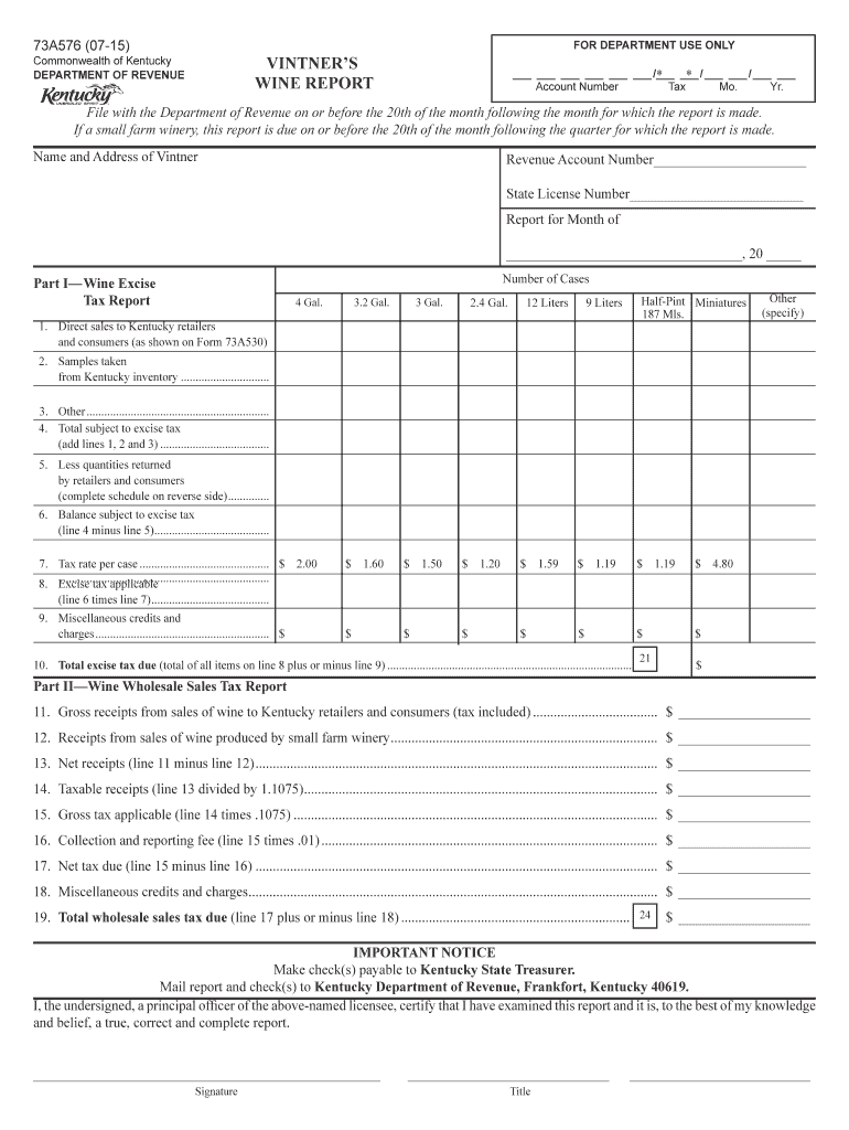  VINTNERS WINE REPORT  Kentucky Department of  Revenue Ky 2015