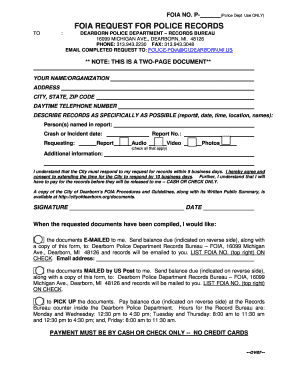 REQUEST for PUBLIC RECORDS FOIA City of Dearborn Cityofdearborn  Form