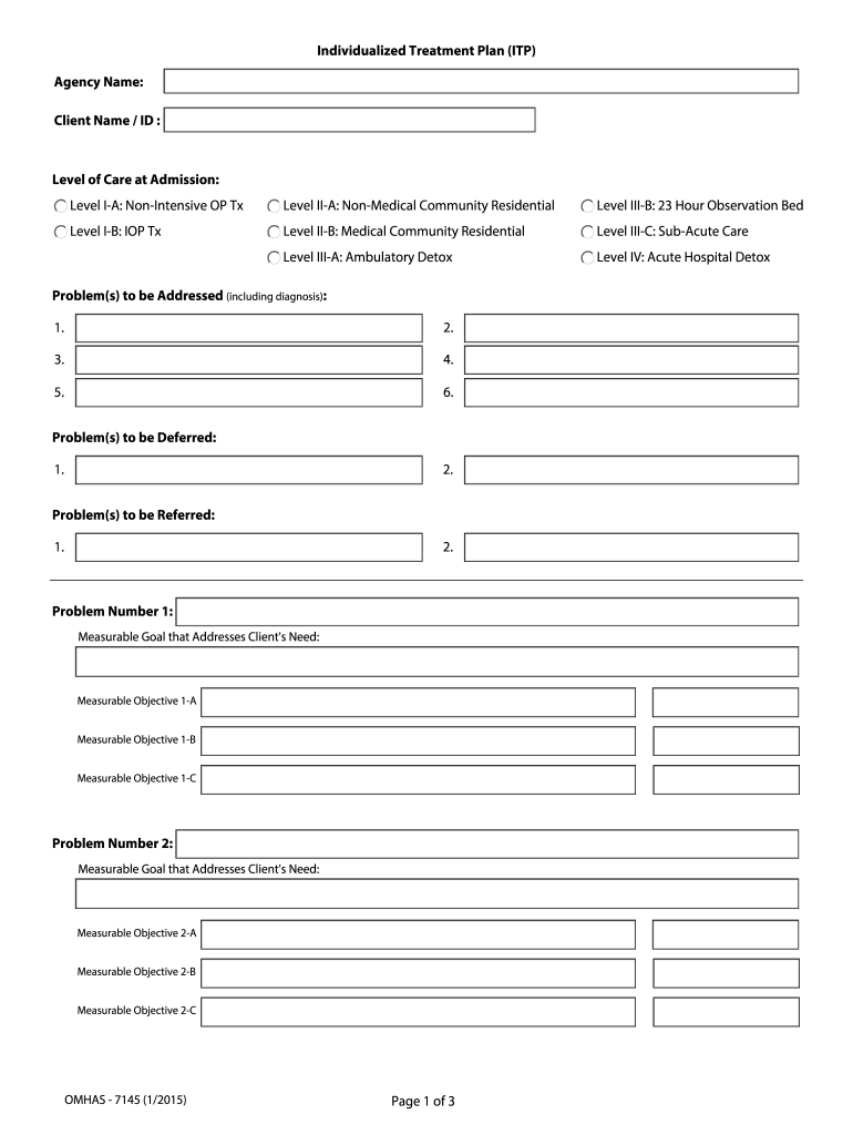 Individualized Treatment Plan Sample  Form