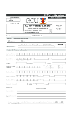 Admission Form MS MPhil PhD 2 Gcu Edu
