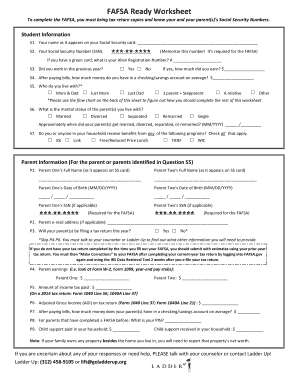 FAFSA Ready Worksheet Ladder Up Goladderup  Form