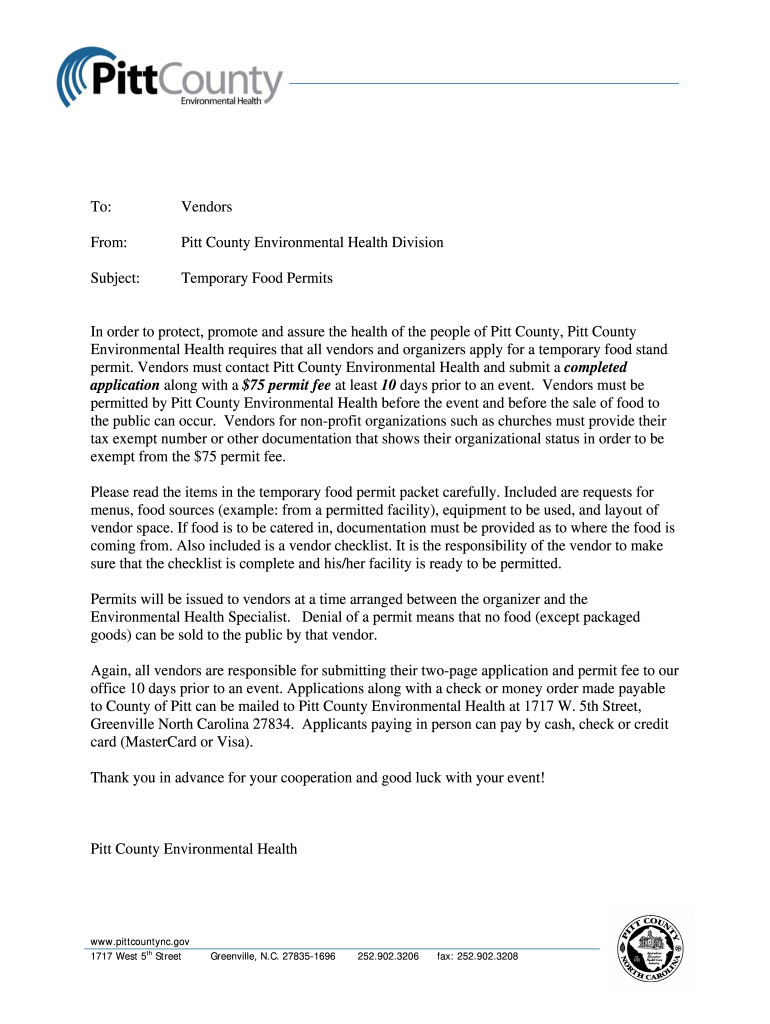  Temporary Food Permits Pitt County Government 2010