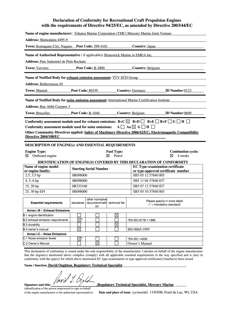 Declaration of Conformity Outboard TMC Jun 11