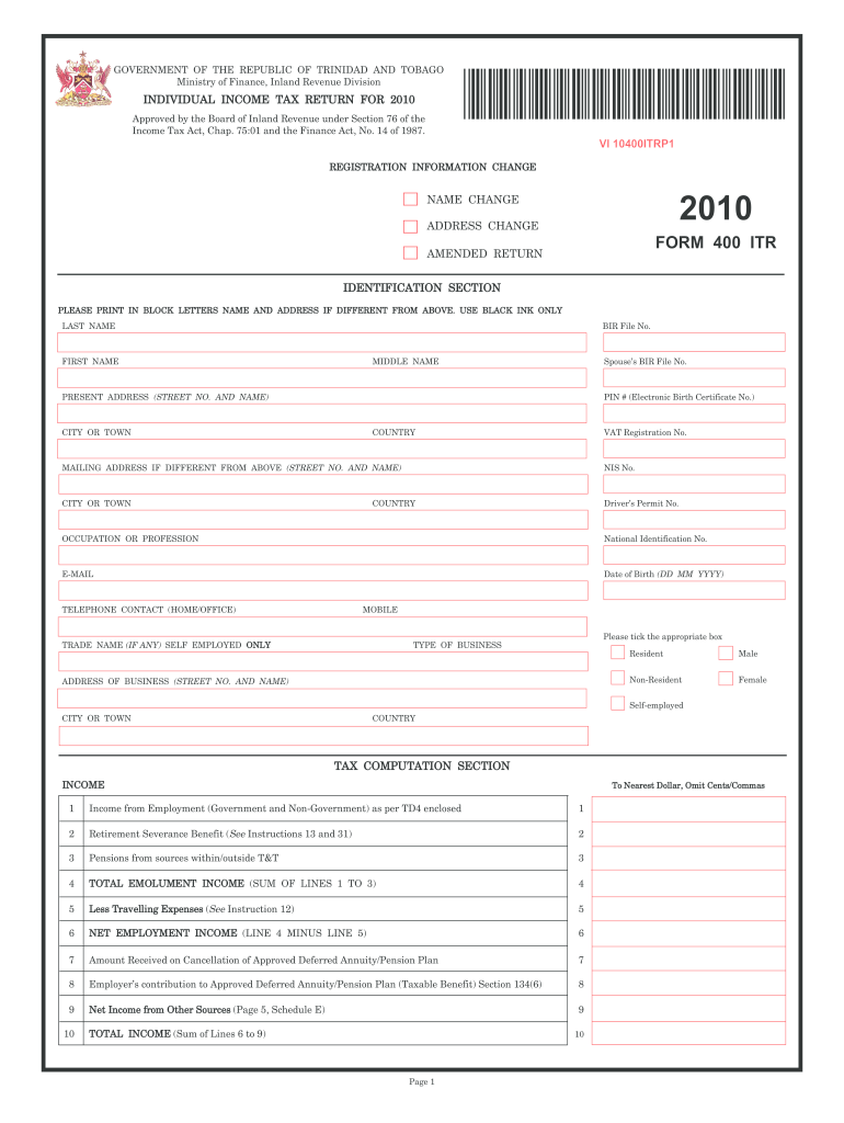  Tax Return Form Trinidad and Tobago 2010