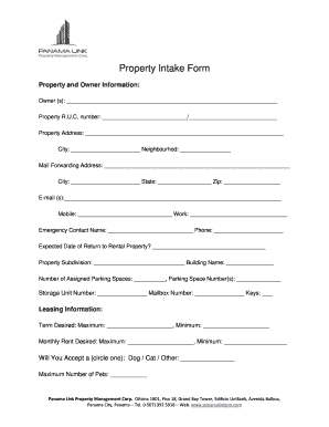 Property Intake Form Panama Link Property Management Corp