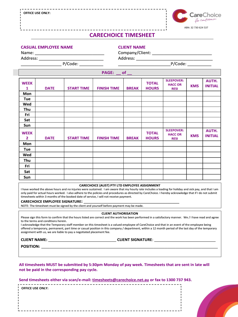 Carechoice Timesheet  Form