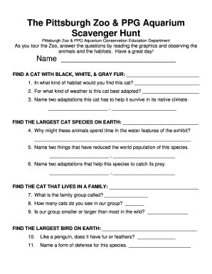 Pittsburgh Zoo Scavenger Hunt  Form