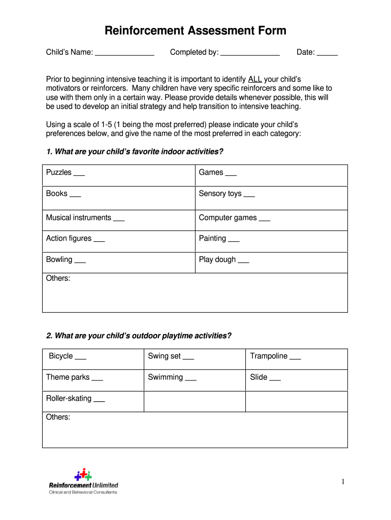 Reinforcement Assessment  Form