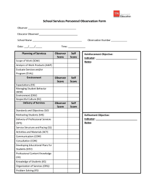 School Services Personnel Observation Form TEAM TN