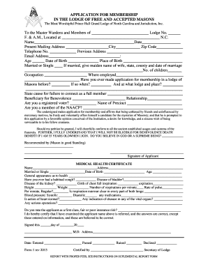 Prince Hall Mason Application  Form