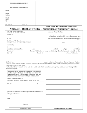 Affidavit Death of Trustee Succession of Successor Trustee B2015b Bb  Form