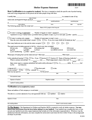 Form 202H Shelter Expense Statement Department for Children Dcf Vermont