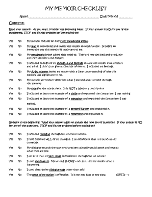 Memoir Checklist  Form