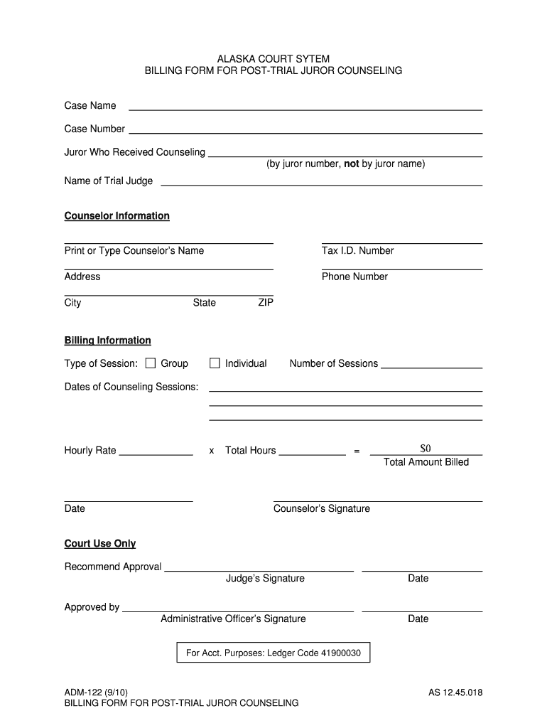 ADM 122 Juror Counseling Billing Forms