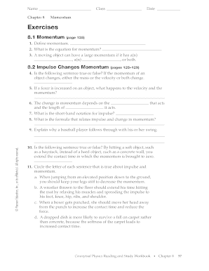 Chapter 8 Momentum Exercises Answers  Form