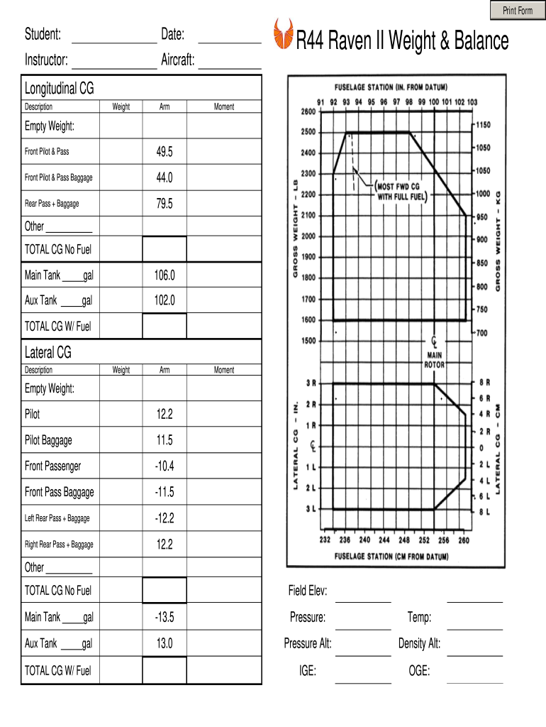 R44 Weight and Balance  Form