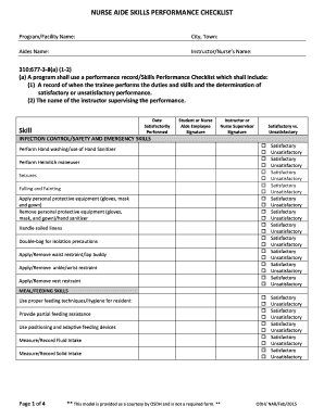  NURSE AIDE SKILLS PERFORMANCE CHECKLIST Ok 2015