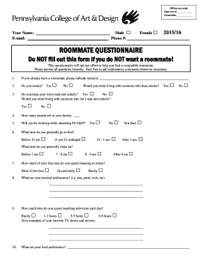 College Roommate Questionnaire  Form