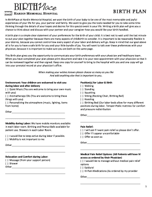 BIRTH PLAN Hardin Memorial Hospital  Form