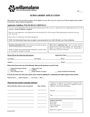 SCHOLARSHIP APPLICATION Willamalane Park and Recreation Willamalane  Form