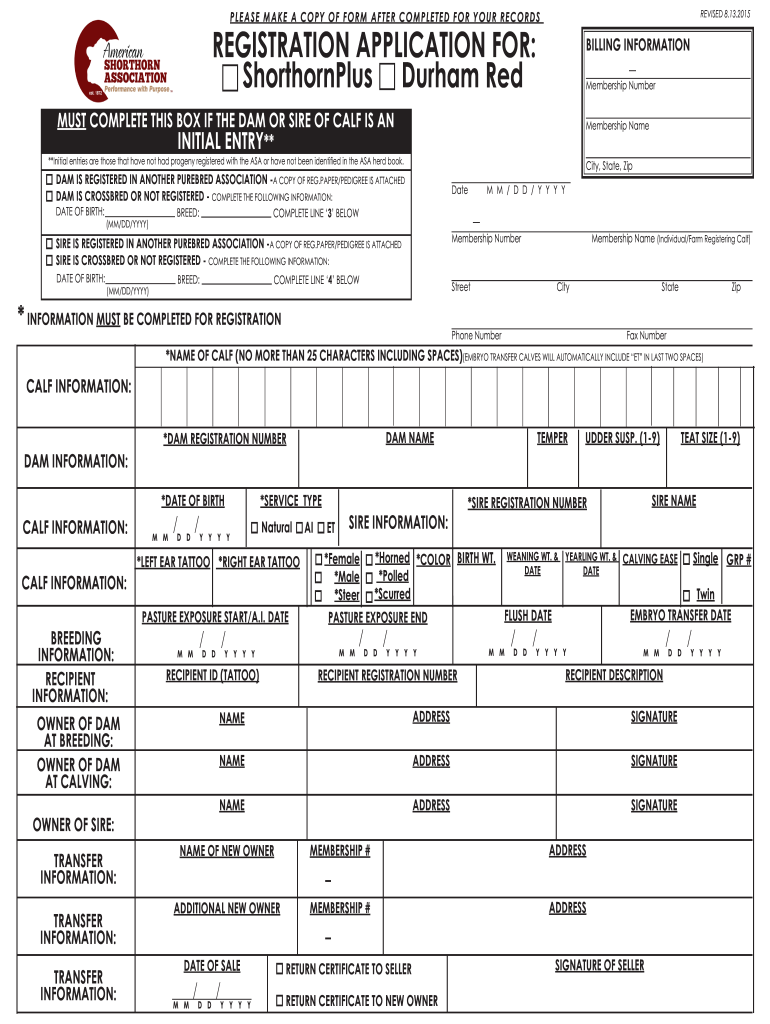 ShorthornPlus Registration Form