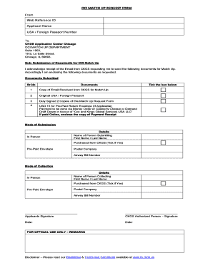 OCI Passport Match Up Request Form Chicago